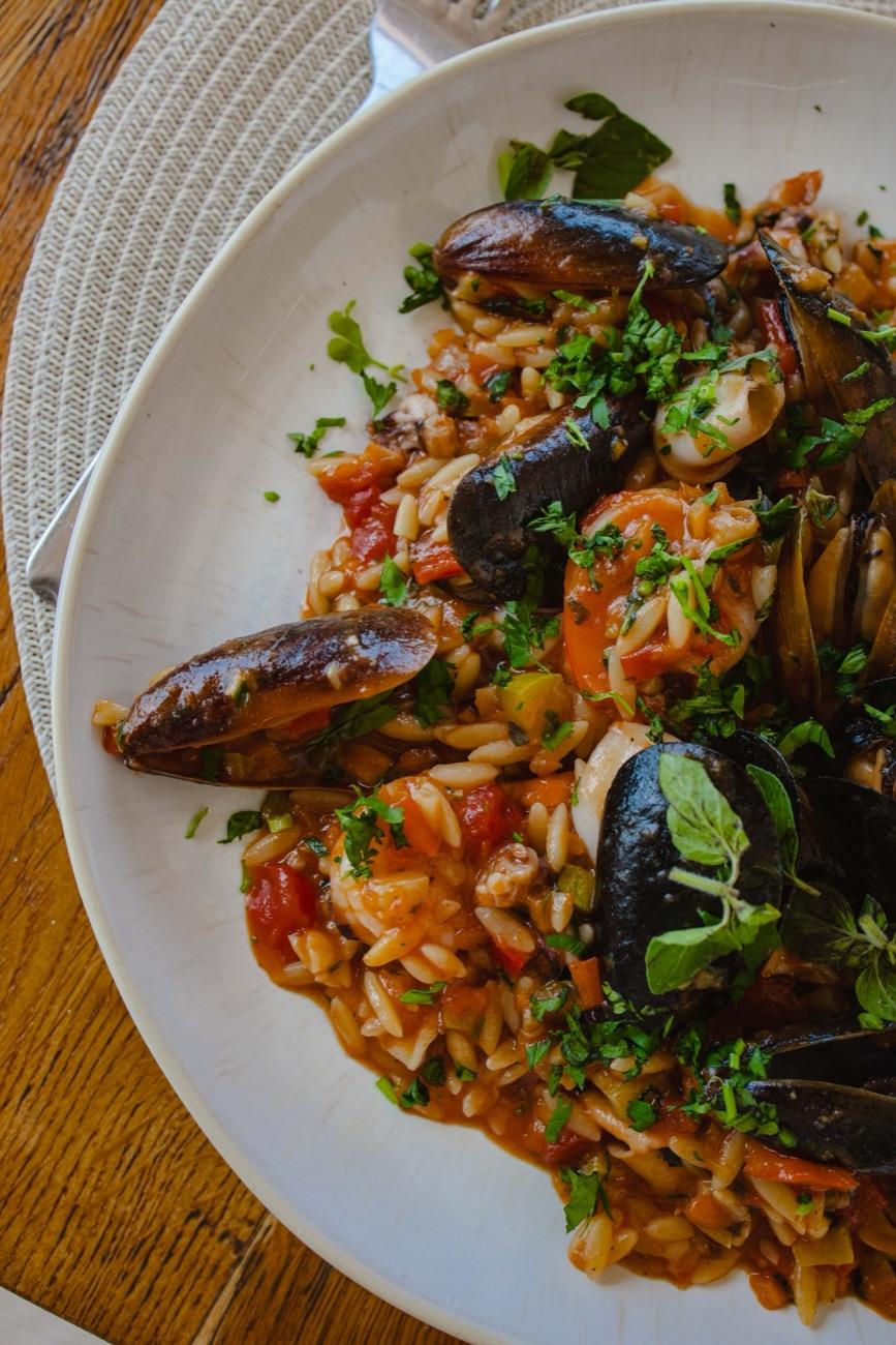 Seafood with orzo